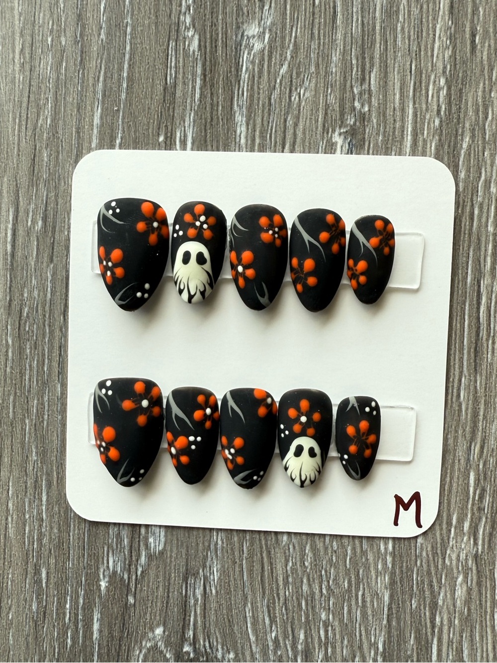 Black & Orange Ghost Floral Press-On Nails for Women